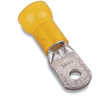 THOMAS & BETTS  RF717               Nylon Insulated Large Ring Terminal, Length 1.76in, Width 0.56in, Max Insulation 0.510, Bolt Hole 1/4in, Wire Range 4, Yellow, Copper, Tin Plated, 100 Pack