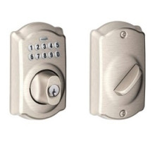 SCHLAGE ALLEGION BRAND  BE365 CAM 619 12-287 10-116        Door Lock Keypad Deadbolt, Camelot Lever, Satin Nickel, With Triple Latch, Round Corner Strike