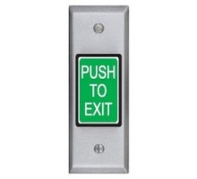 SECURITY DOOR CONTROLS  413MNU               Illuminated Exit Switch, Narrow, Momentary, DPDT, Integrated, PUSH TO EXIT Legend, 5 Ampere at 12/24 Volt DC, 30 Second Timer, 1-3/4