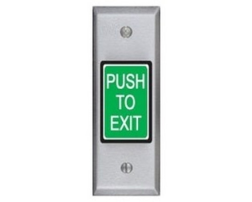 SECURITY DOOR CONTROLS  413MNU               Illuminated Exit Switch, Narrow, Momentary, DPDT, Integrated, PUSH TO EXIT Legend, 5 Ampere at 12/24 Volt DC, 30 Second Timer, 1-3/4