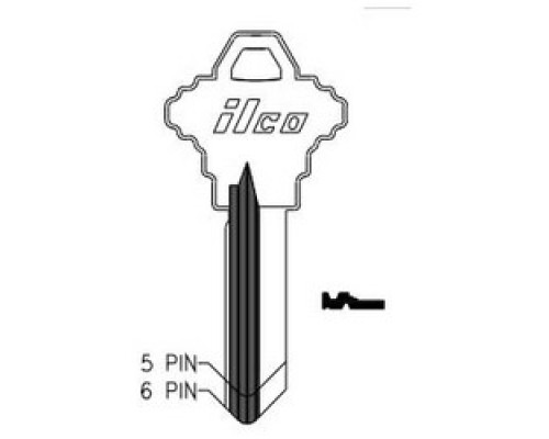 KABA ILCO CORP  A1145EF NP A04               Cylinder Lock Key Blank, 6-Pin, Sectional, Brass, Nickel Plated, 4 Price Group, For Schlage