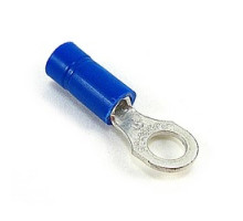 THOMAS & BETTS  14RB-6               Vinyl-Insulated Ring Terminal, Wire Range #18-#14 AWG, Copper, Tin Plated, Length .97 Inches, Width .31 Inches, Maximum Insulation .170, Bolt Hole #6, Blue