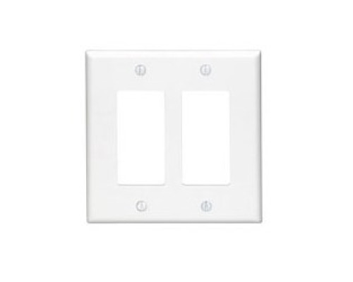 LEVITON  PJ262-W               2-Gang Decora/GFCI Device Decora Wallplate/Faceplate, Midway Size, Thermoplastic Nylon, Device Mount, - White