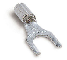 THOMAS & BETTS  A114M               Non-Insulated Fork Terminal, Length 0.75in, Width 0.31in, Bolt Hole #8, Wire Range #22-#16 AWG, Copper, Tin Plated, On Mylar Tape