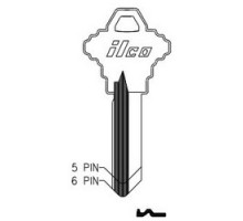 KABA ILCO CORP  1145H NP A09  AA43252042              Cylinder Lock Key Blank, 5-Pin, Brass, Nickel Plated, 9 Price Group, For Schlage