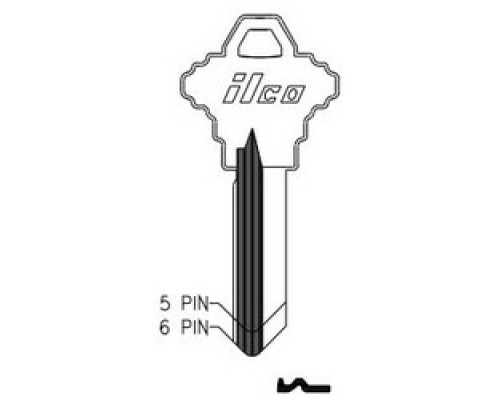KABA ILCO CORP  1145H NP A09  AA43252042              Cylinder Lock Key Blank, 5-Pin, Brass, Nickel Plated, 9 Price Group, For Schlage