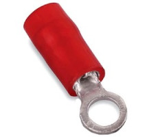 THOMAS & BETTS  RA333U               Nylon Insulated Ring Terminal with 90 Degree Bend, Length 0.72in, Width 0.23in, Max Insulation 0.136, Bolt Hole #6, Wire Range #22-#16 AWG, Red, Copper, Tin Plated, 1,000 Pack