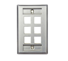 LEVITON  43080-1L6               QuickPort Wallplate, Single Gang, 6-Port, Stainless Steel, with designation Window
