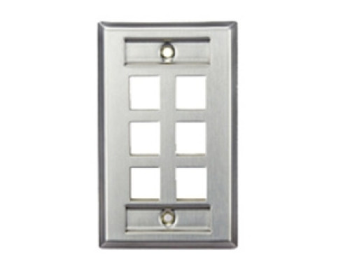 LEVITON  43080-1L6               QuickPort Wallplate, Single Gang, 6-Port, Stainless Steel, with designation Window