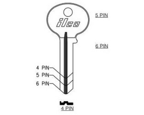 KABA ILCO CORP  1071A NP A08  AA57202002              Cylinder Lock Key Blank, 6-Pin, Brass, Nickel Plated, 8 Price Group, For Wilson-Bohannon