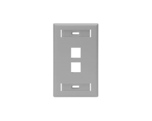 LEVITON  42080-2GS               QuickPort Wallplate with ID Window, Single Gang, 2-Port, Grey