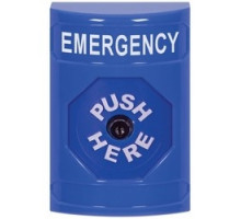 SAFETY TECHNOLOGY INTL  SS2400EM-EN               Pushbutton Switch, Multi-Purpose, Key-To-Reset Switch Configuration, Emergency Legend, English Language, Blue, Without Cover