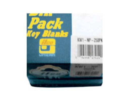 KABA ILCO CORP  KW1-NP-250PK NP A33  IAE00000902              Cylinder Lock Key Blank, Brass, Nickel Plated, 33 Price Group, For Kwikset/Donner, 250 each per Pack