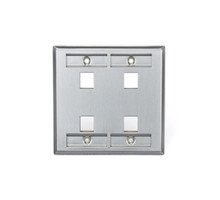 LEVITON  43080-2L4               Wall Plate, 4-Port Double-Gang, With ID Windows, Stainless Steel