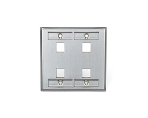 LEVITON  43080-2L4               Wall Plate, 4-Port Double-Gang, With ID Windows, Stainless Steel