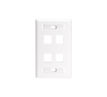 LEVITON  42080-4WL               Wall Plate, 4-Port Single-Gang, With ID Windows for Large Connectors, White