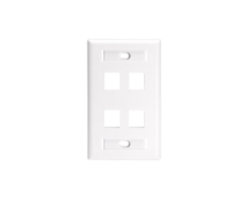 LEVITON  42080-4WL               Wall Plate, 4-Port Single-Gang, With ID Windows for Large Connectors, White