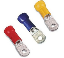 THOMAS & BETTS  RH9731U               Nylon Insulated Large Ring Terminal with 90 Degree Bend, Length 2.14in, Width 0.77in, Max Insulation 0.500, Bolt Hole 3/8in, Wire Range 1AN, White, Copper, Tin Plated, 50 Pack