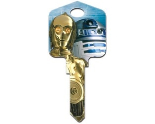 HOWARD KEYS  KW-SW6               Decorative Key Blank, Kwikset, Large Headed, Painted, Star Wars C-3PO and R2-D2 Design, With Metallic Ink, Individually Carded