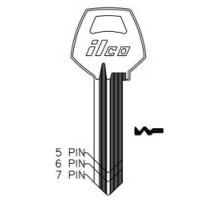 KABA ILCO CORP  A1001ABM NP A03  AL5041113B              Cylinder Lock Key Blank, 6-Pin, Master, Brass, Nickel Plated, 3 Price Group, For Corbin/Russwin