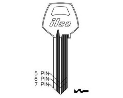 KABA ILCO CORP  1001ABM NP A12  AA50041062              Cylinder Lock Key Blank, 5-Pin, Brass, Nickel Plated, 12 Price Group, For Corbin/Russwin