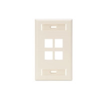 LEVITON  42080-4TS               QuickPort Wallplate with ID Window, Single Gang, 4-Port, Light Almond