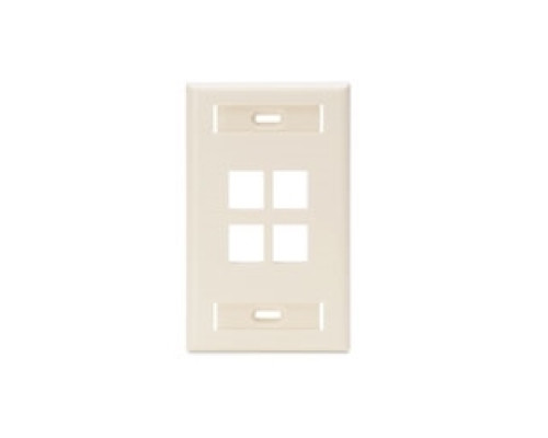LEVITON  42080-4TS               QuickPort Wallplate with ID Window, Single Gang, 4-Port, Light Almond