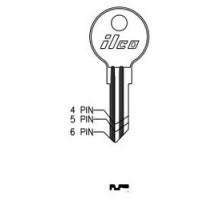 KABA ILCO CORP  L1054G NP A03  AL2829607B              Cylinder Lock Key Blank, 6-Pin, Brass, Nickel Plated, 3 Price Group, For Fort