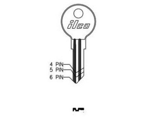 KABA ILCO CORP  L1054G NP A03  AL2829607B              Cylinder Lock Key Blank, 6-Pin, Brass, Nickel Plated, 3 Price Group, For Fort