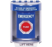 SAFETY TECHNOLOGY INTL  SS2471EM-EN               Pushbutton Switch, Multi-Purpose, Surface Cover, Universal Stopper, Label Shell, Turn-To-Reset Switch Configuration, Emergency Legend, English Language, Blue