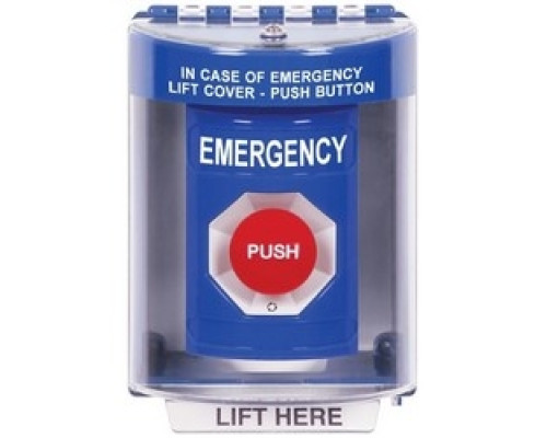 SAFETY TECHNOLOGY INTL  SS2471EM-EN               Pushbutton Switch, Multi-Purpose, Surface Cover, Universal Stopper, Label Shell, Turn-To-Reset Switch Configuration, Emergency Legend, English Language, Blue