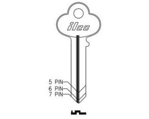 KABA ILCO CORP  1000AB NP A10  AA44040302              Cylinder Lock Key Blank, 6-Pin, Brass, Nickel Plated, 10 Price Group, For Corbin/Russwin