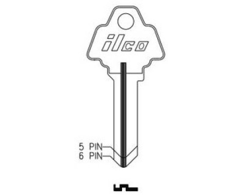 KABA ILCO CORP  A1170B NP A06  AL4226500B              Cylinder Lock Key Blank, 6-Pin, Brass, Nickel Plated, 6 Price Group, For Challenger