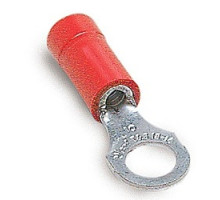 THOMAS & BETTS  18RA-14               Vinyl-Insulated Ring Terminal, Wire Range #22-#16 AWG, Copper, Tin Plated, Length 1.13 Inches, Width .50 Inches, Maximum Insulation .150, Bolt Hole 1/4 Inch, Red