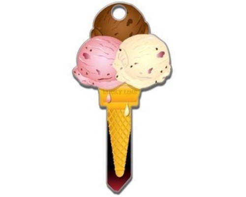 LUCKY LINE PRODUCTS INC  B111K               House Key, Kwikset, Ice Cream, Brass, Enamel Coating, 1 each per Card