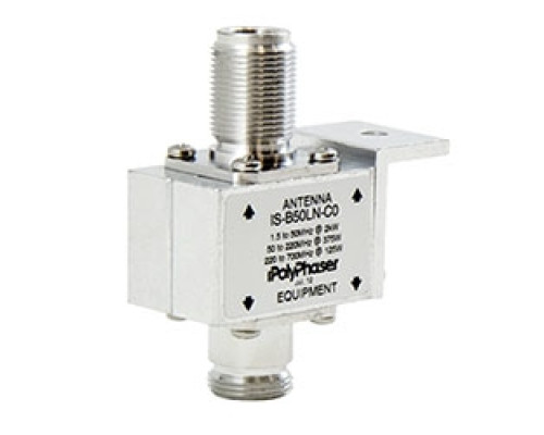 POLYPHASER TRANSTECTOR  IS-B50LN-C0               Type N F/F Bulkhead Coaxial RF Surge Protector, 10MHz - 1GHz, DC Block, 1.5kW, 3.5mJ, 20kA, Blocking Cap, Hole Mount