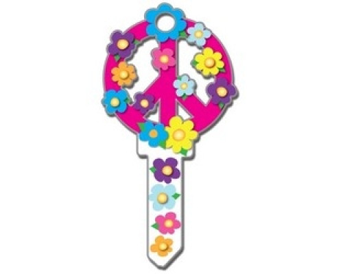 LUCKY LINE PRODUCTS INC  B104K               House Key, Kwikset, Peace Sign, Brass, Enamel Coating, 1 each per Card