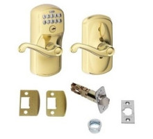 SCHLAGE ALLEGION BRAND  FE595 PLY/FLA 505 16211 10063        Door Lock, Keypad, Flex-Locking, Plymouth Knob/Flair Lever, Lifetime Bright Brass, With Triple Deadlatch, Dual Strike