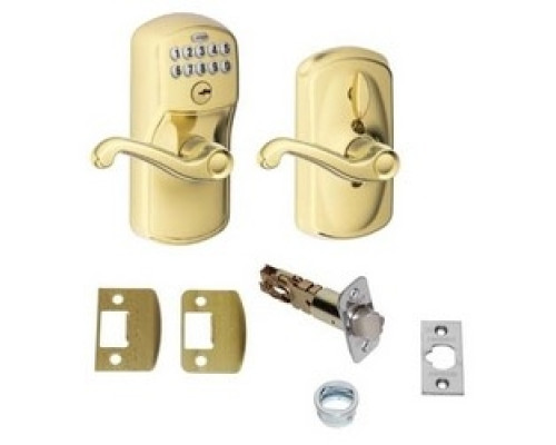 SCHLAGE ALLEGION BRAND  FE595 PLY/FLA 505 16211 10063        Door Lock, Keypad, Flex-Locking, Plymouth Knob/Flair Lever, Lifetime Bright Brass, With Triple Deadlatch, Dual Strike