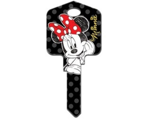 HOWARD KEYS  KW-D83               Decorative Key Blank, Kwikset, Large Headed, Painted, Disney Minnie Mouse Design, Individually Carded
