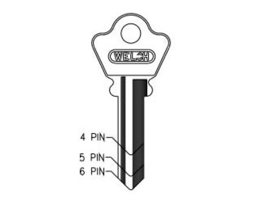 KABA ILCO CORP  1123 NP A04  AL4024100B              Cylinder Lock Key Blank, 5-Pin, Brass, Nickel Plated, 4 Price Group, For Welch