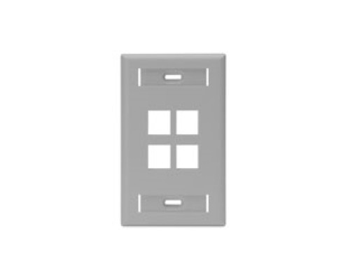 LEVITON  42080-4GS               QuickPort Wallplate with ID Window, Single Gang, 4-Port, Grey