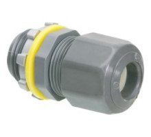 ARLINGTON INDUSTRIES  LPCG754               Low-profile non-metallic, liquid-tight, oil-tight, and gray strain relief cord connector furnished with a sealing ring and locknut. Supports .240 to .472 cord range with a 3/4 inch trade size.