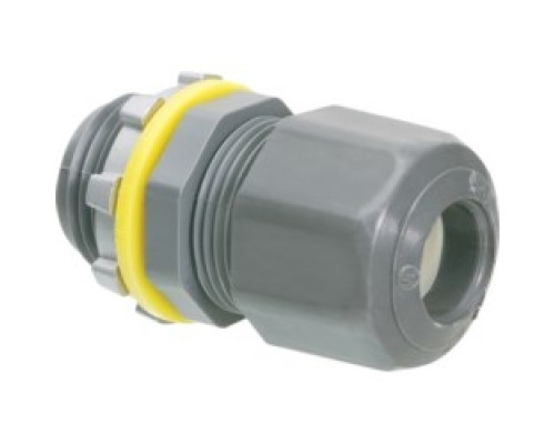 ARLINGTON INDUSTRIES  LPCG754               Low-profile non-metallic, liquid-tight, oil-tight, and gray strain relief cord connector furnished with a sealing ring and locknut. Supports .240 to .472 cord range with a 3/4 inch trade size.