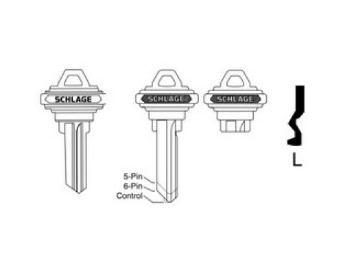 SCHLAGE ALLEGION BRAND  35-100-L        Door Lock Cylinder Key Blank, Classic, Conventional, Embossed Both Side, Standard Bow, 5-Pin Cylinder, L Keyway