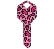 HOWARD KEYS  KW-HK10               Decorative Key Blank, Kwikset, Printed, Pink Leopard Design