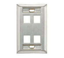 LEVITON  43080-1L4               QuickPort Wallplate, Single Gang, 4-Port, Stainless Steel, With Designation Window