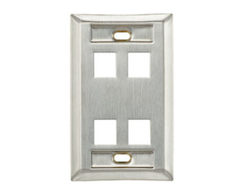 LEVITON  43080-1L4               QuickPort Wallplate, Single Gang, 4-Port, Stainless Steel, With Designation Window