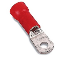 THOMAS & BETTS  RD10361NP               Nylon Insulated Large Ring Terminal, Length 1.40in, Width 0.41in, Max Insulation 0.270, Bolt Hole #10, Wire Range 8AN, Red, Copper, Nickel Plated