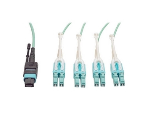 TRIPP LITE N844-01M-8LC-PT        MTP/MPO Fan-out Cable with Push/Pull Tab Connectors, MTP/MPO to 8xLC, 40GbE, 40GBASE-SR4,OM3 Plenum-rated - Aqua, 1M 3.28-ft.